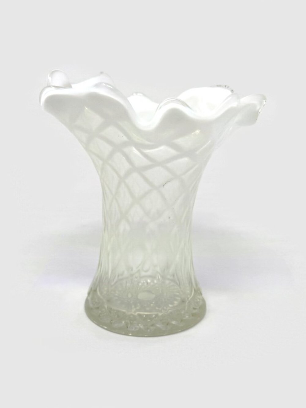Antique EAPG Jefferson Glass Co. #228 "Diamond Lattice" White Opalescent Vase